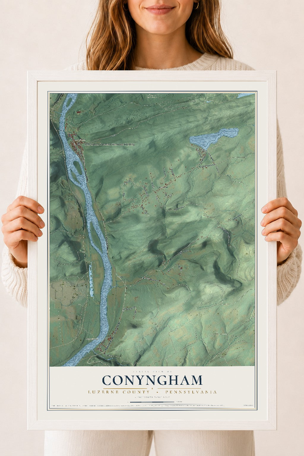 Map of Conyngham, Luzerne County, Pennsylvania, 18 x 24 inch print in a white wood frame