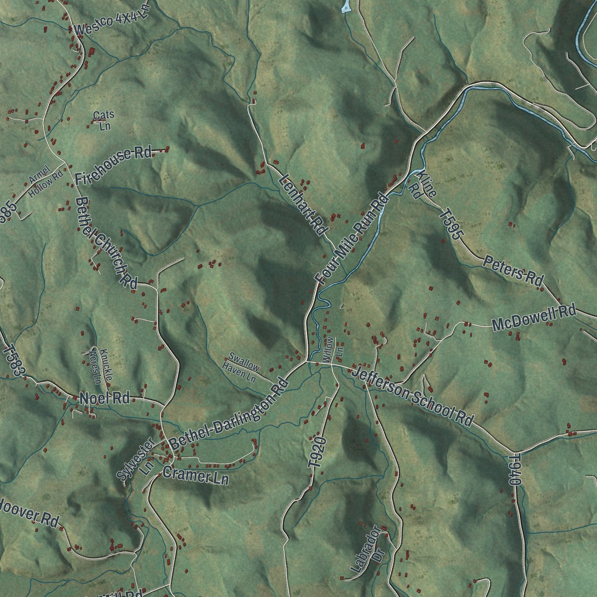 Second close-up of the map of Cook, Pennsylvania print showing more streets and buildings