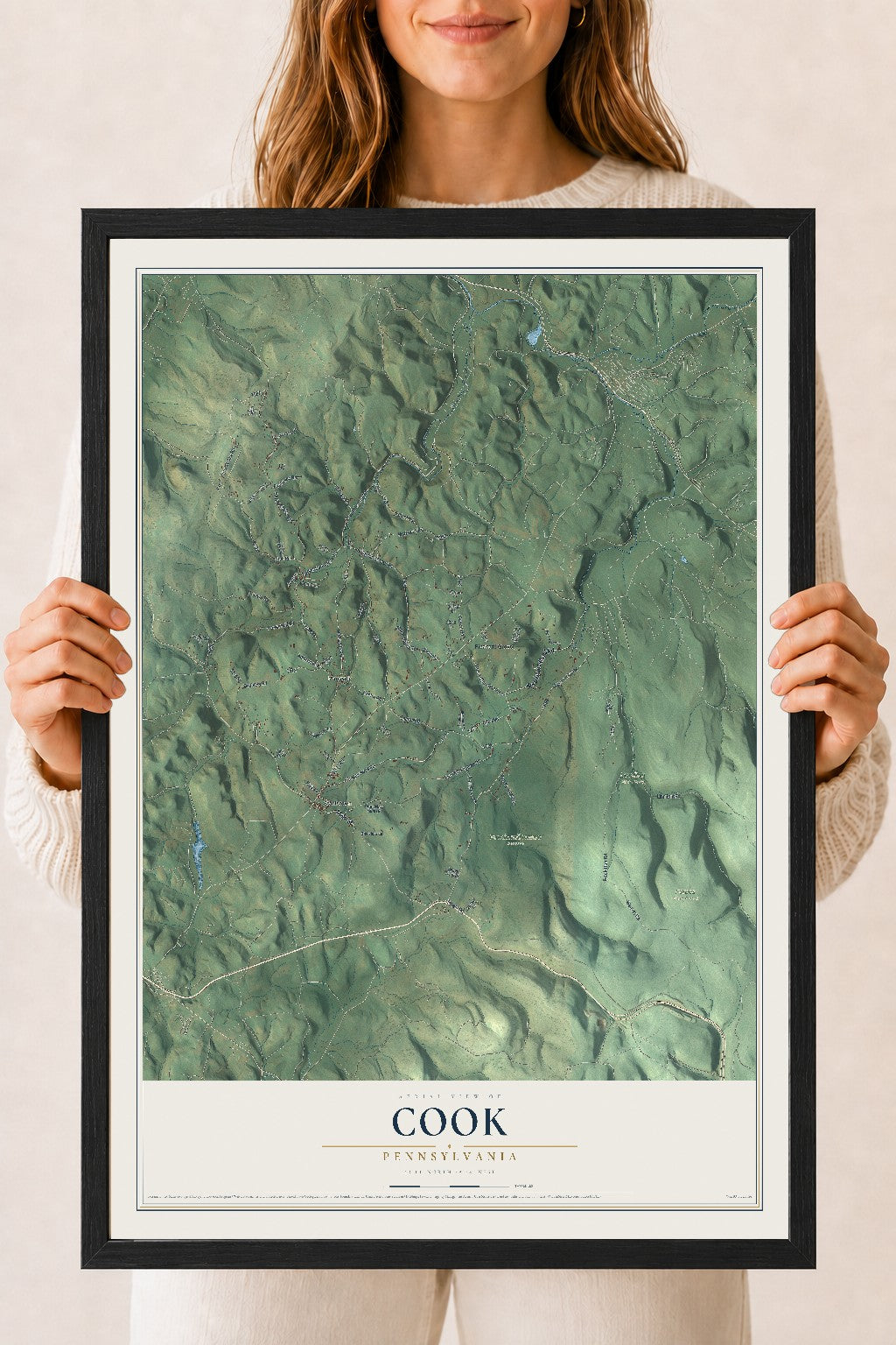 Map of Cook, Pennsylvania, 18 x 24 inch print in a black wood frame