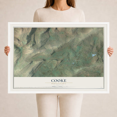 Map of Cooke, Pennsylvania, 24 x 36 inch print in a white wood frame