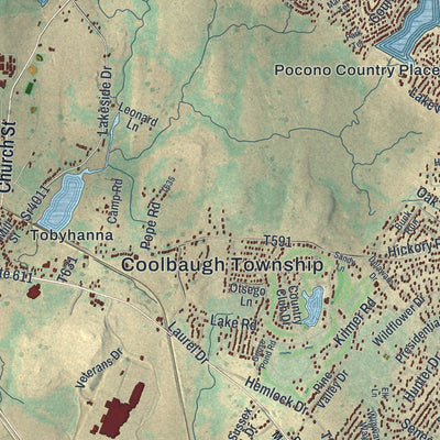 Close-up of the map of Coolbaugh, Pennsylvania print showing street and building detail