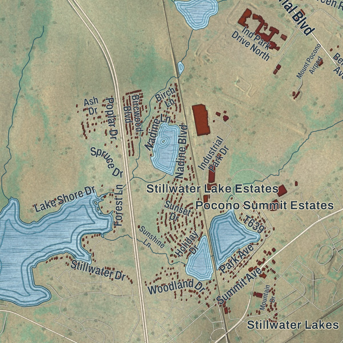 Second close-up of the map of Coolbaugh, Pennsylvania print showing more streets and buildings