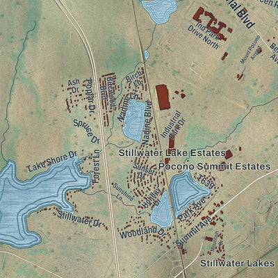 Second close-up of the map of Coolbaugh, Pennsylvania print showing more streets and buildings