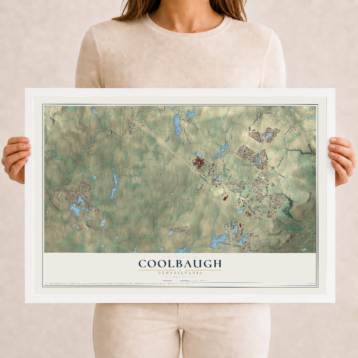 Map of Coolbaugh, Pennsylvania, 12 x 18 inch print in a white wood frame