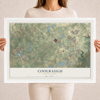 Map of Coolbaugh, Pennsylvania, 18 x 24 inch print in a white wood frame
