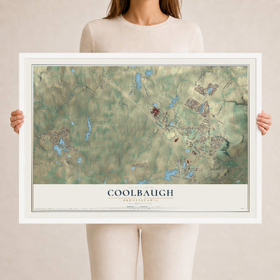 Map of Coolbaugh, Pennsylvania, 24 x 36 inch print in a white wood frame