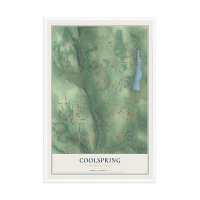 Map of Coolspring, Pennsylvania, 12 x 18 inch print in a white wood frame