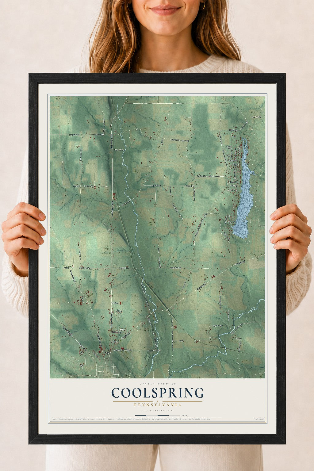 Map of Coolspring, Pennsylvania, 18 x 24 inch print in a black wood frame