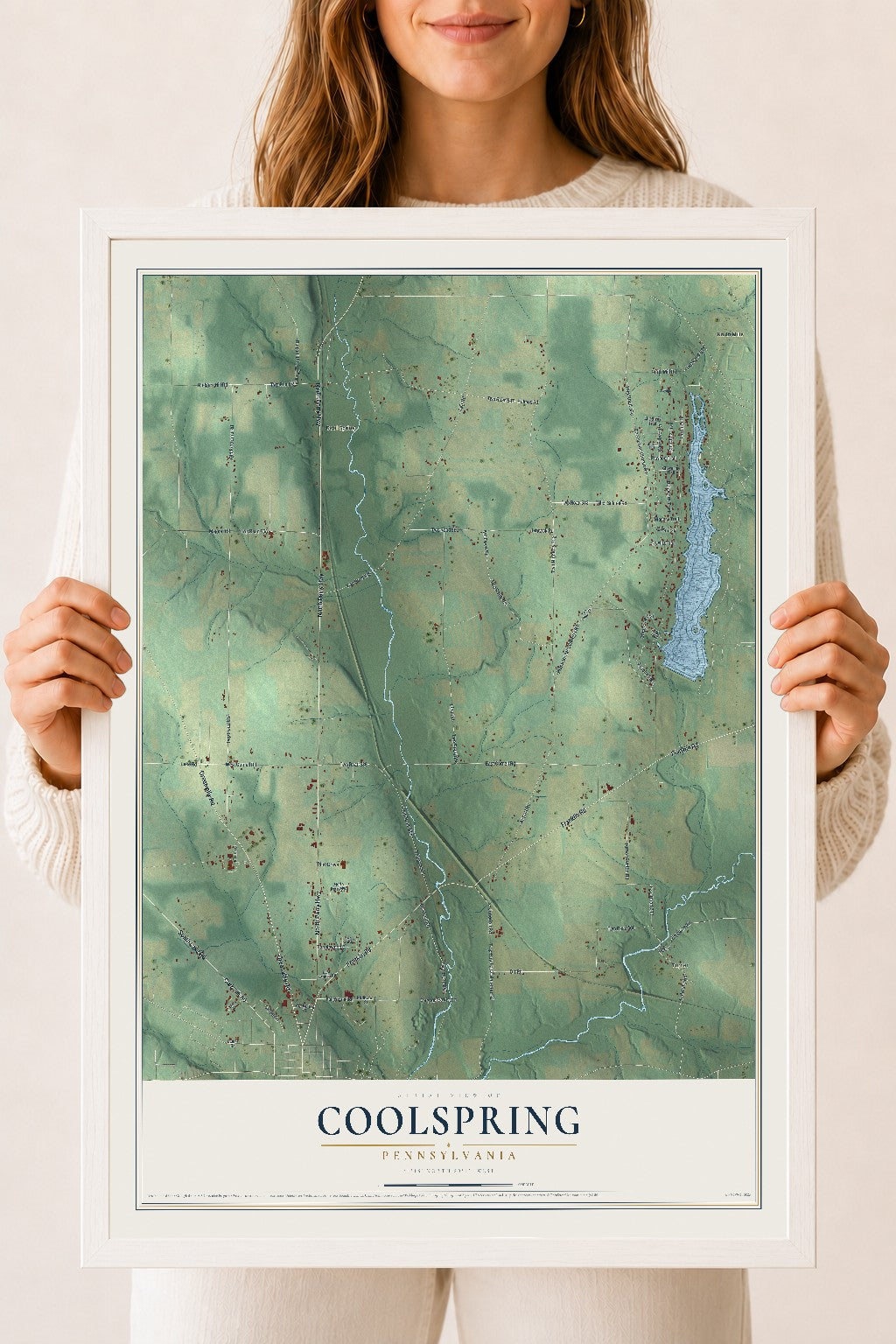 Map of Coolspring, Pennsylvania, 18 x 24 inch print in a white wood frame