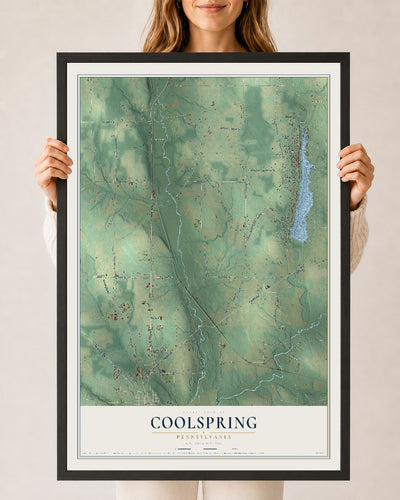 Map of Coolspring, Pennsylvania, 24 x 36 inch print in a black wood frame