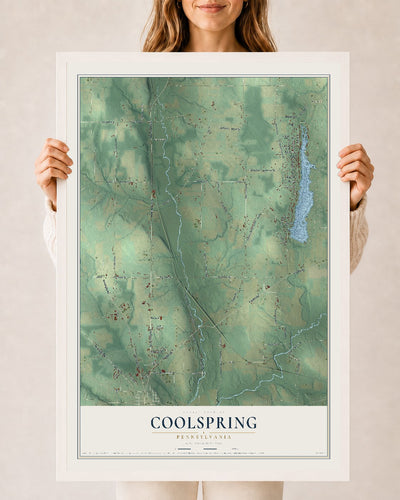 Map of Coolspring, Pennsylvania, 24 x 36 inch print in a white wood frame