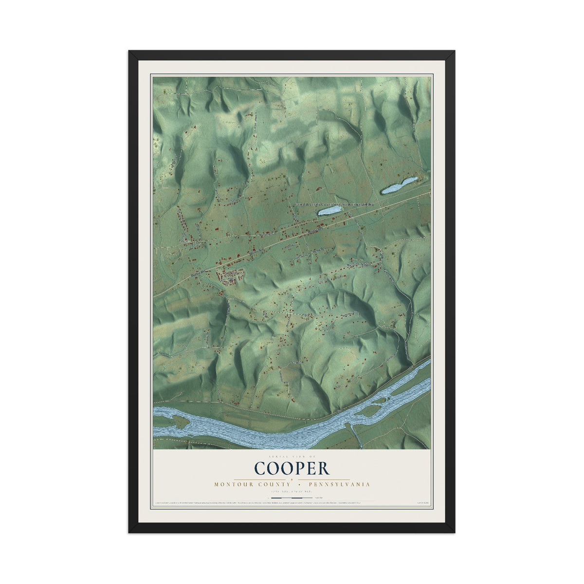 Map of Cooper, Montour County, Pennsylvania, 12 x 18 inch print in a black wood frame