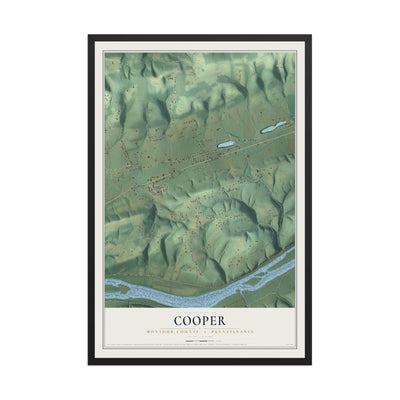 Map of Cooper, Montour County, Pennsylvania, 12 x 18 inch print in a black wood frame
