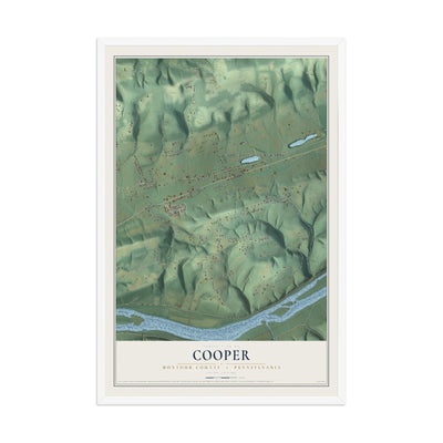 Map of Cooper, Montour County, Pennsylvania, 12 x 18 inch print in a white wood frame