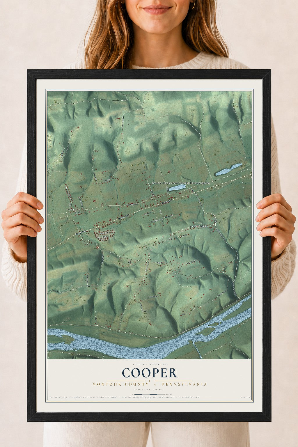 Map of Cooper, Montour County, Pennsylvania, 18 x 24 inch print in a black wood frame