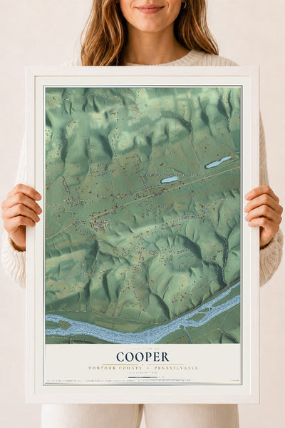 Map of Cooper, Montour County, Pennsylvania, 18 x 24 inch print in a white wood frame