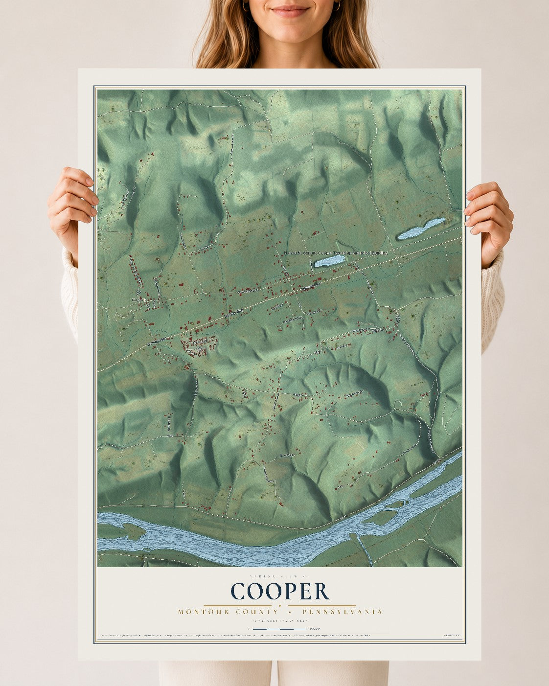 Map of Cooper, Montour County, Pennsylvania, 24 x 36 inch unframed archival matte print