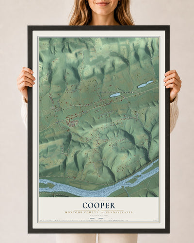 Map of Cooper, Montour County, Pennsylvania, 24 x 36 inch print in a black wood frame