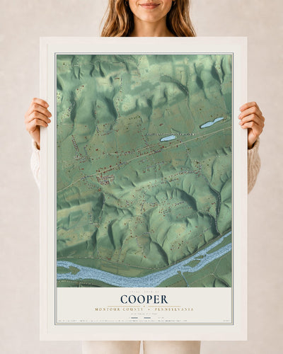 Map of Cooper, Montour County, Pennsylvania, 24 x 36 inch print in a white wood frame