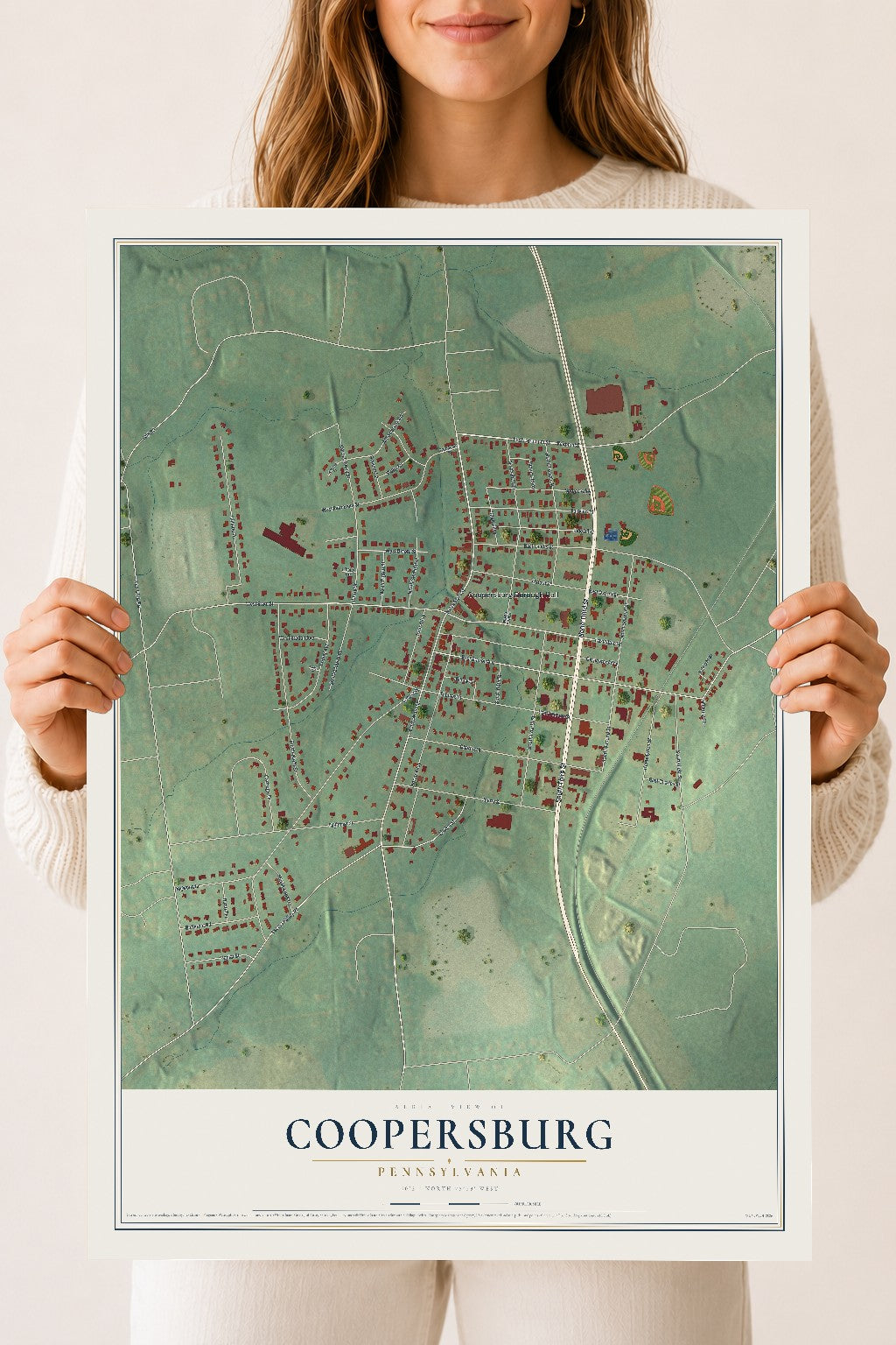 Map of Coopersburg, Pennsylvania, 18 x 24 inch unframed archival matte print