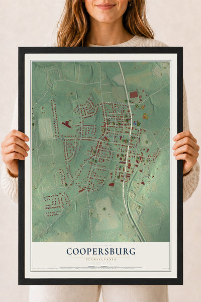 Map of Coopersburg, Pennsylvania, 18 x 24 inch print in a black wood frame