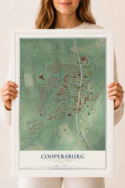 Map of Coopersburg, Pennsylvania, 18 x 24 inch print in a white wood frame