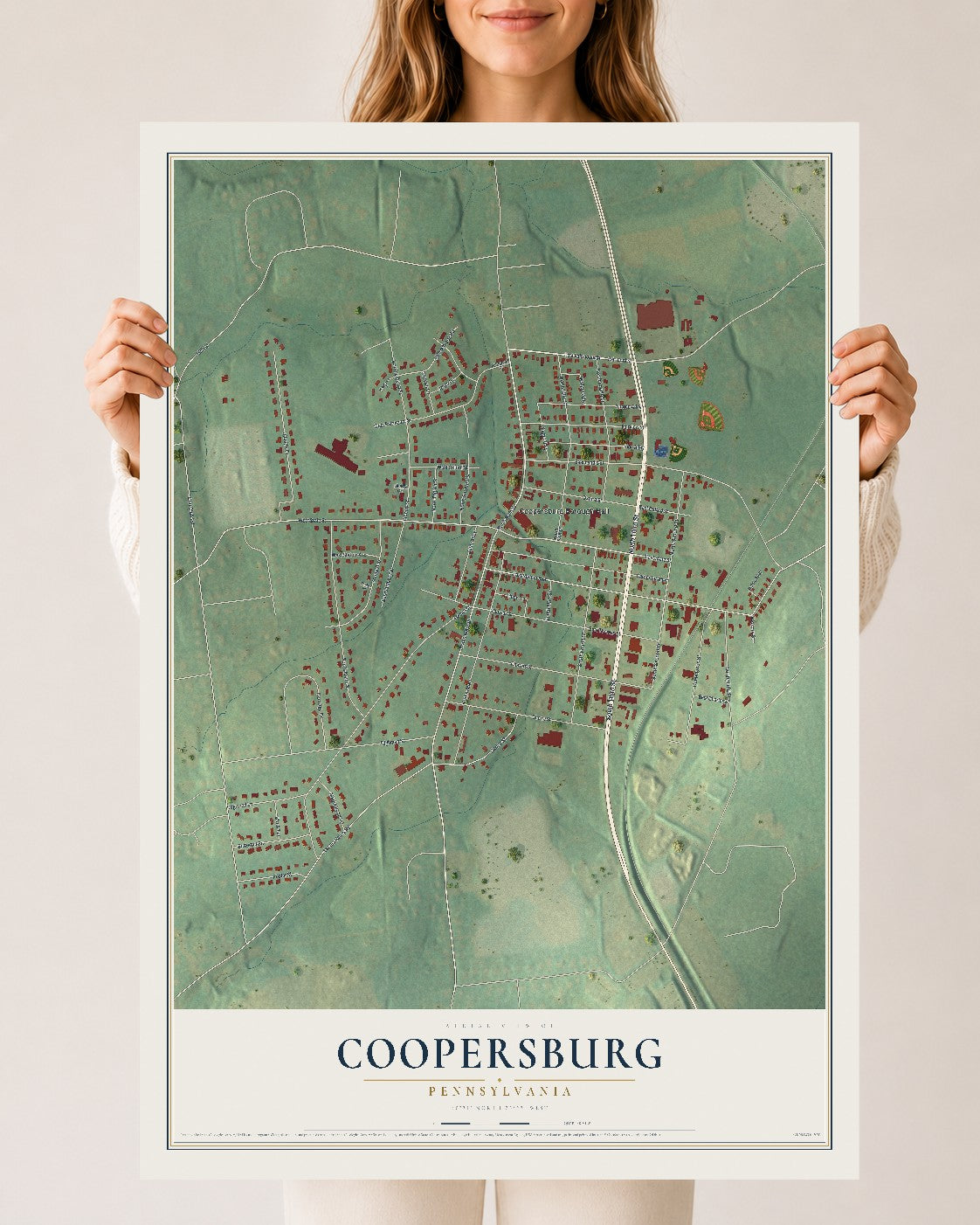 Map of Coopersburg, Pennsylvania, 24 x 36 inch unframed archival matte print