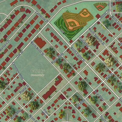 Second close-up of the map of Coplay, Pennsylvania print showing more streets and buildings