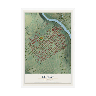 Map of Coplay, Pennsylvania, 12 x 18 inch print in a white wood frame