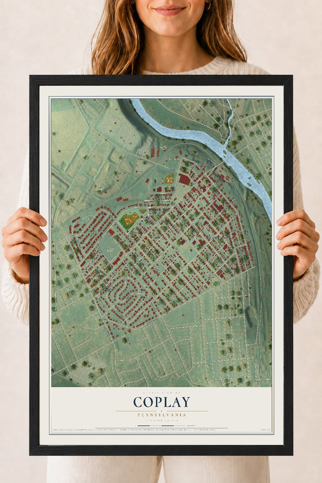 Map of Coplay, Pennsylvania, 18 x 24 inch print in a black wood frame