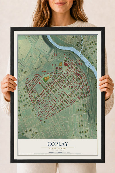 Map of Coplay, Pennsylvania, 18 x 24 inch print in a black wood frame
