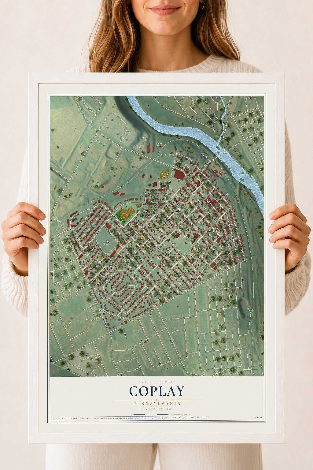 Map of Coplay, Pennsylvania, 18 x 24 inch print in a white wood frame