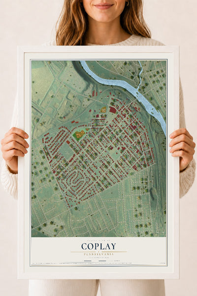 Map of Coplay, Pennsylvania, 18 x 24 inch print in a white wood frame