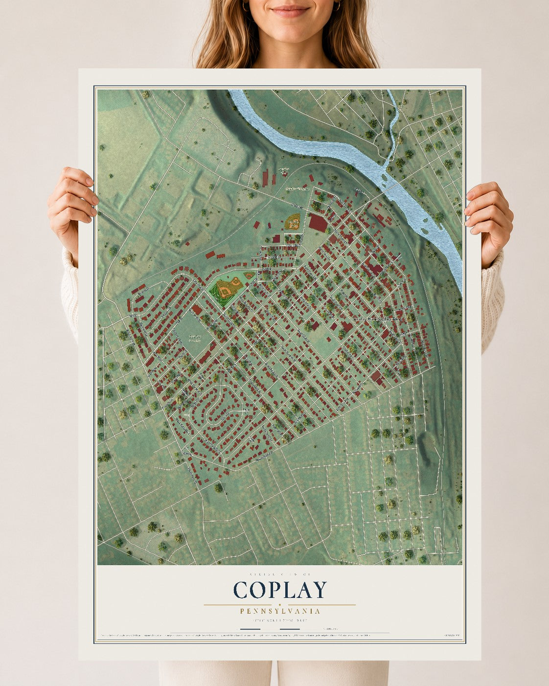 Map of Coplay, Pennsylvania, 24 x 36 inch unframed archival matte print