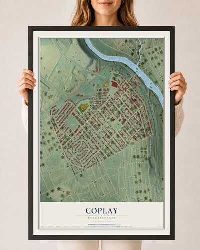Map of Coplay, Pennsylvania, 24 x 36 inch print in a black wood frame