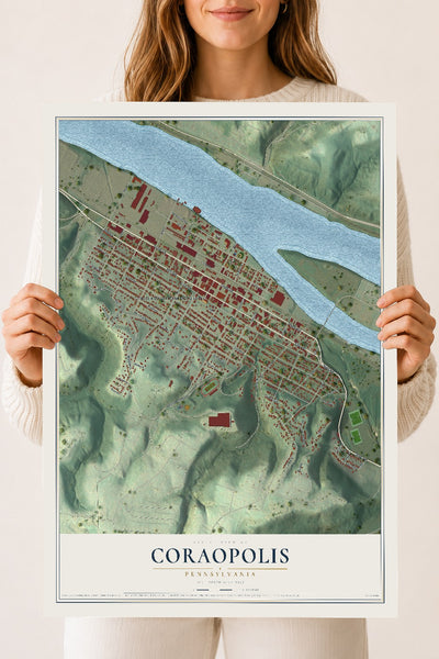 Map of Coraopolis, Pennsylvania, 18 x 24 inch unframed archival matte print