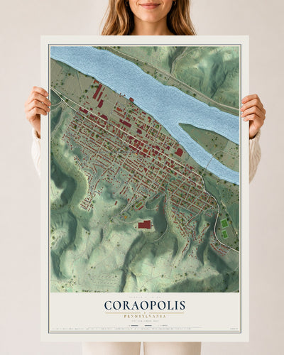 Map of Coraopolis, Pennsylvania, 24 x 36 inch unframed archival matte print