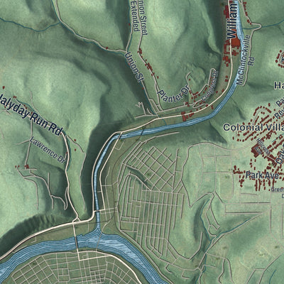 Close-up of the map of Cornplanter, Pennsylvania print showing street and building detail