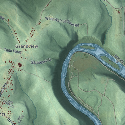 Second close-up of the map of Cornplanter, Pennsylvania print showing more streets and buildings