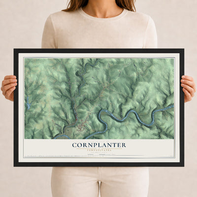 Map of Cornplanter, Pennsylvania, 12 x 18 inch print in a black wood frame