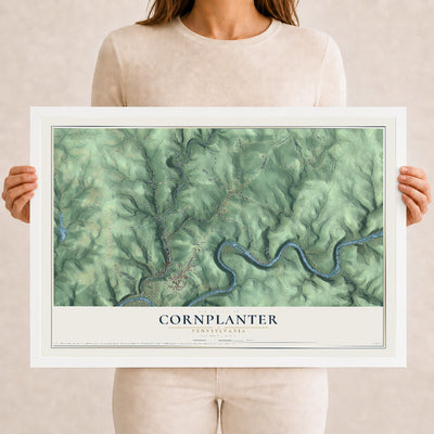 Map of Cornplanter, Pennsylvania, 12 x 18 inch print in a white wood frame