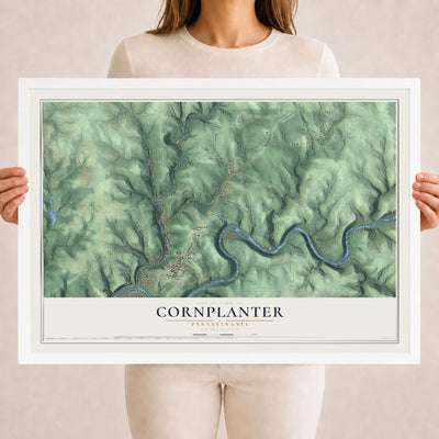 Map of Cornplanter, Pennsylvania, 18 x 24 inch print in a white wood frame