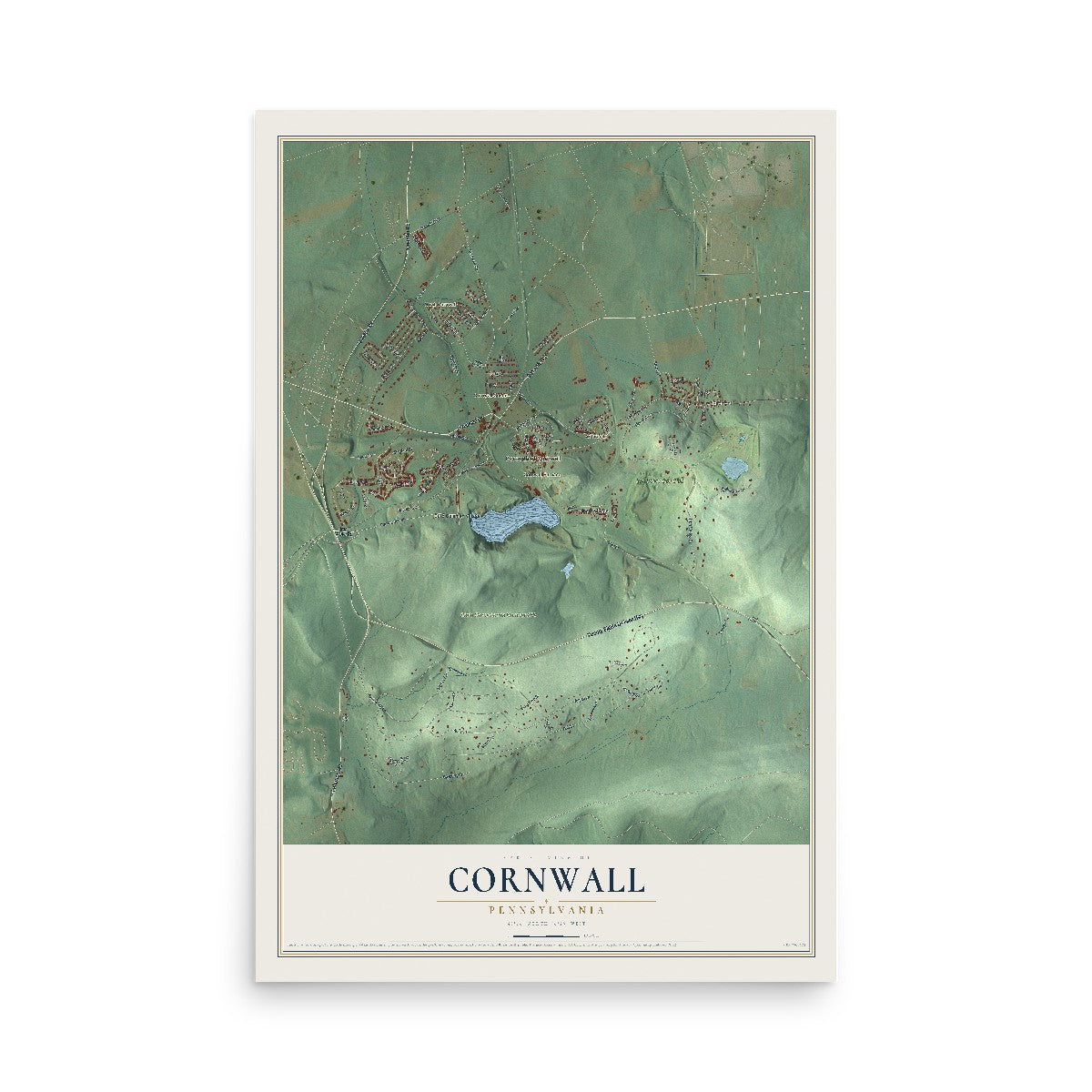 Map of Cornwall, Pennsylvania, 12 x 18 inch unframed archival matte print