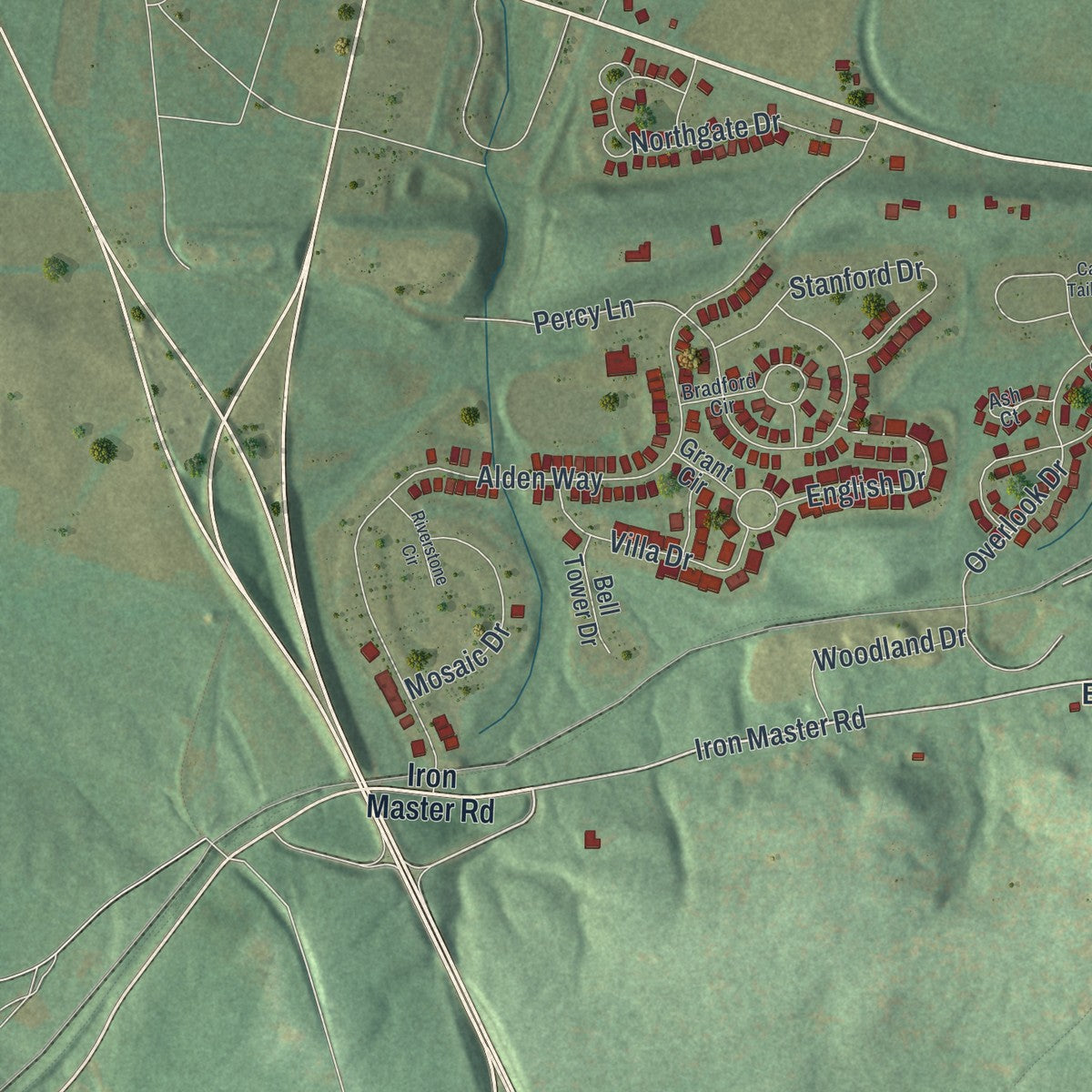 Second close-up of the map of Cornwall, Pennsylvania print showing more streets and buildings