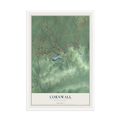 Map of Cornwall, Pennsylvania, 12 x 18 inch print in a white wood frame