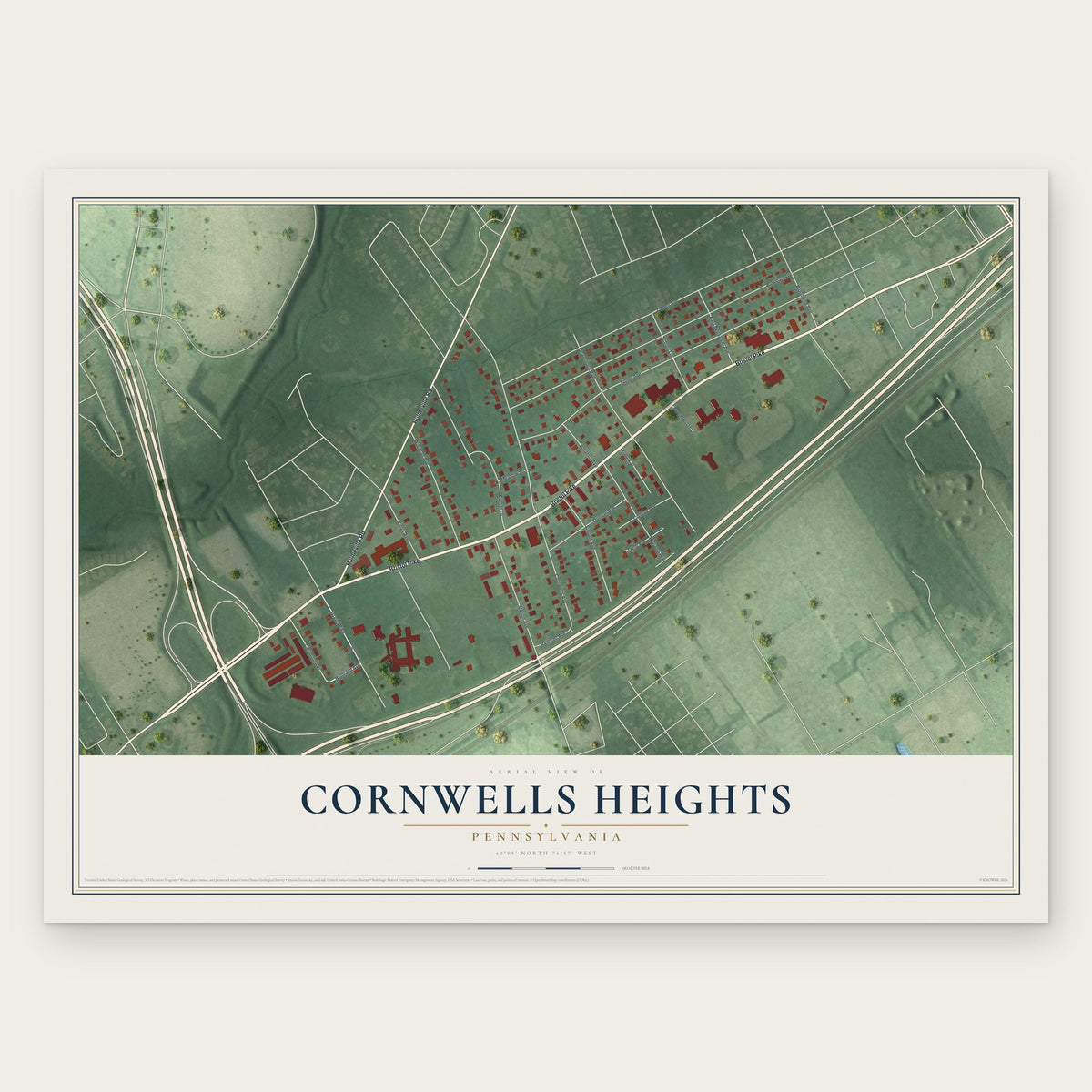 Cornwells Heights, Pennsylvania map print, the full design