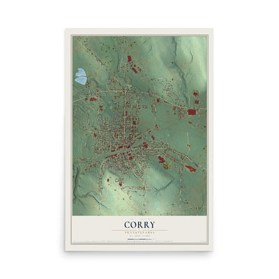 Map of Corry, Pennsylvania, 12 x 18 inch unframed archival matte print