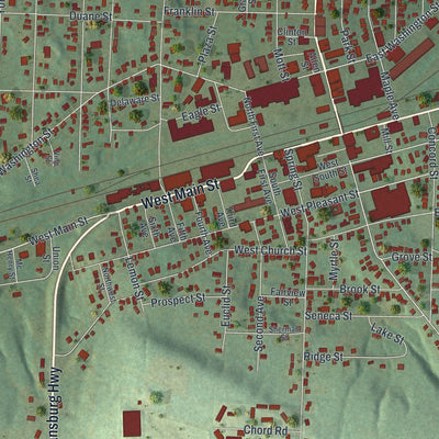 Close-up of the map of Corry, Pennsylvania print showing street and building detail