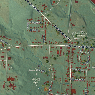 Second close-up of the map of Corry, Pennsylvania print showing more streets and buildings
