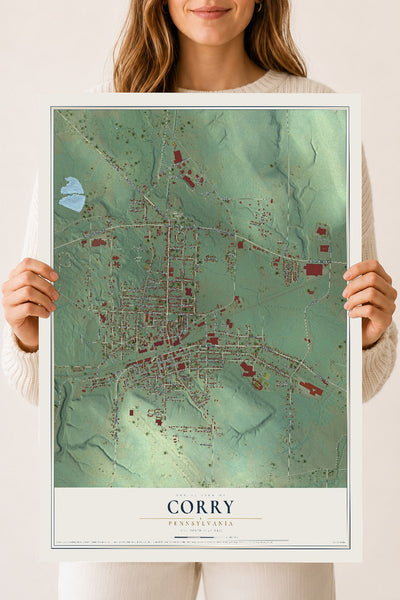 Map of Corry, Pennsylvania, 18 x 24 inch unframed archival matte print